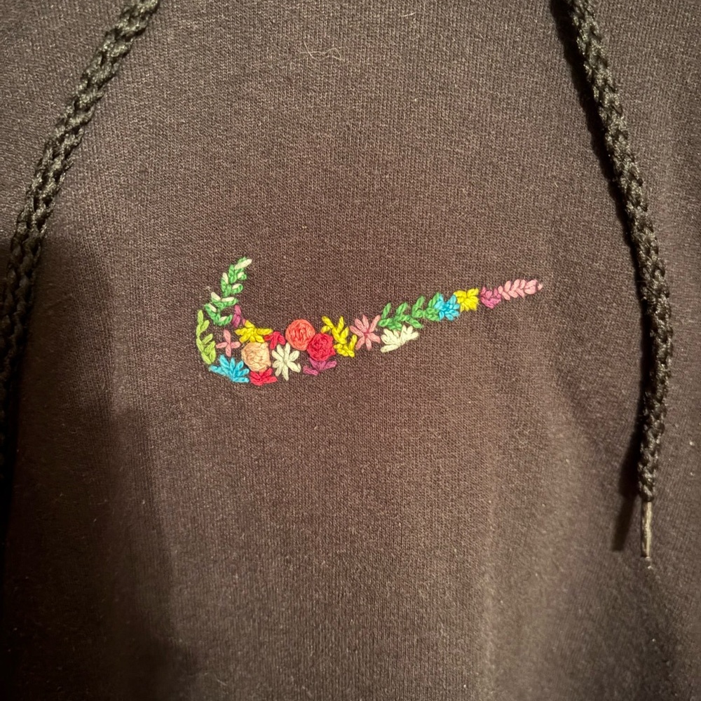 Nike Black Hoodie with Multicolor Floral Swoosh